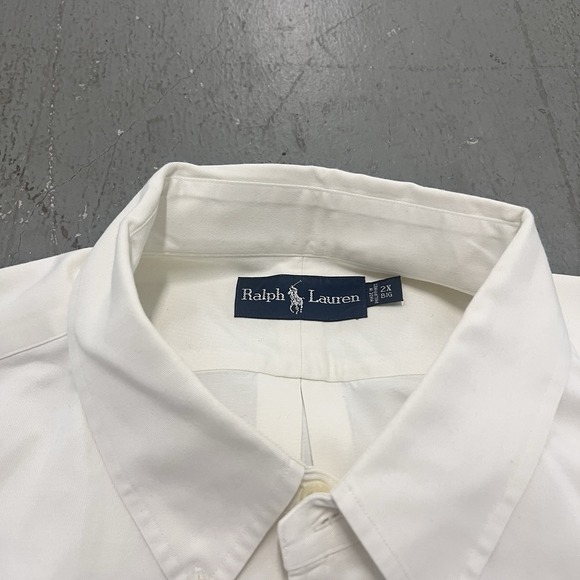 Ralph Lauren Long Sleeve Button-down Shirts 2XB BIG Solid White Cotton Blue Pony - Picture 3 of 11